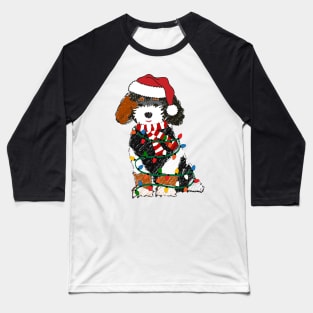 Cute Bernedoodle Wrapped In Christmas Lights Baseball T-Shirt